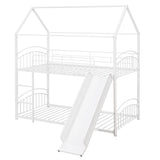 Twin Over Twin Metal Bunk Bed With Slide,Kids House Bed White - Home Elegance USA