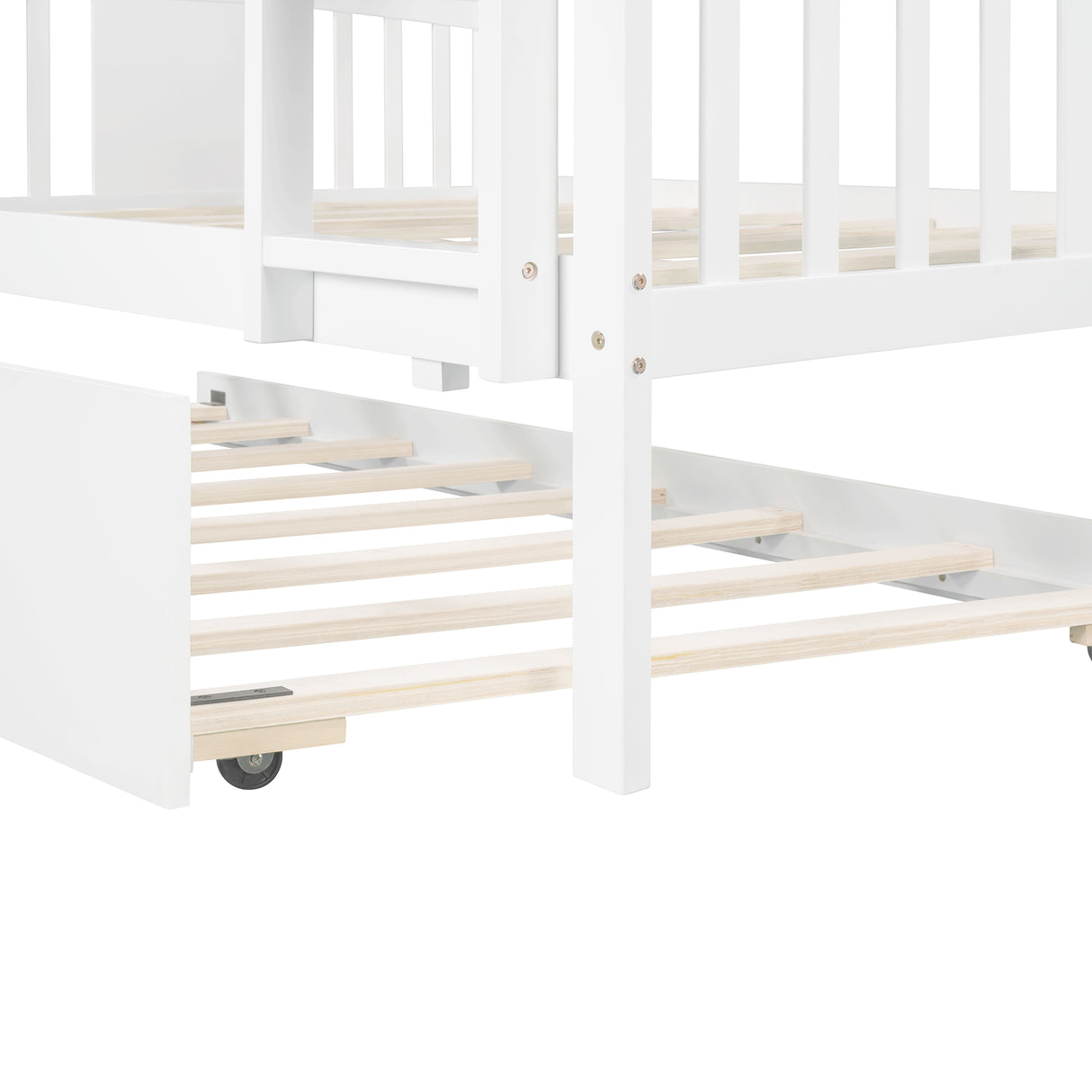 Full over Full Bunk Bed with Twin Size Trundle and Ladder-White(Old SKU: LP000204AAK) - Home Elegance USA