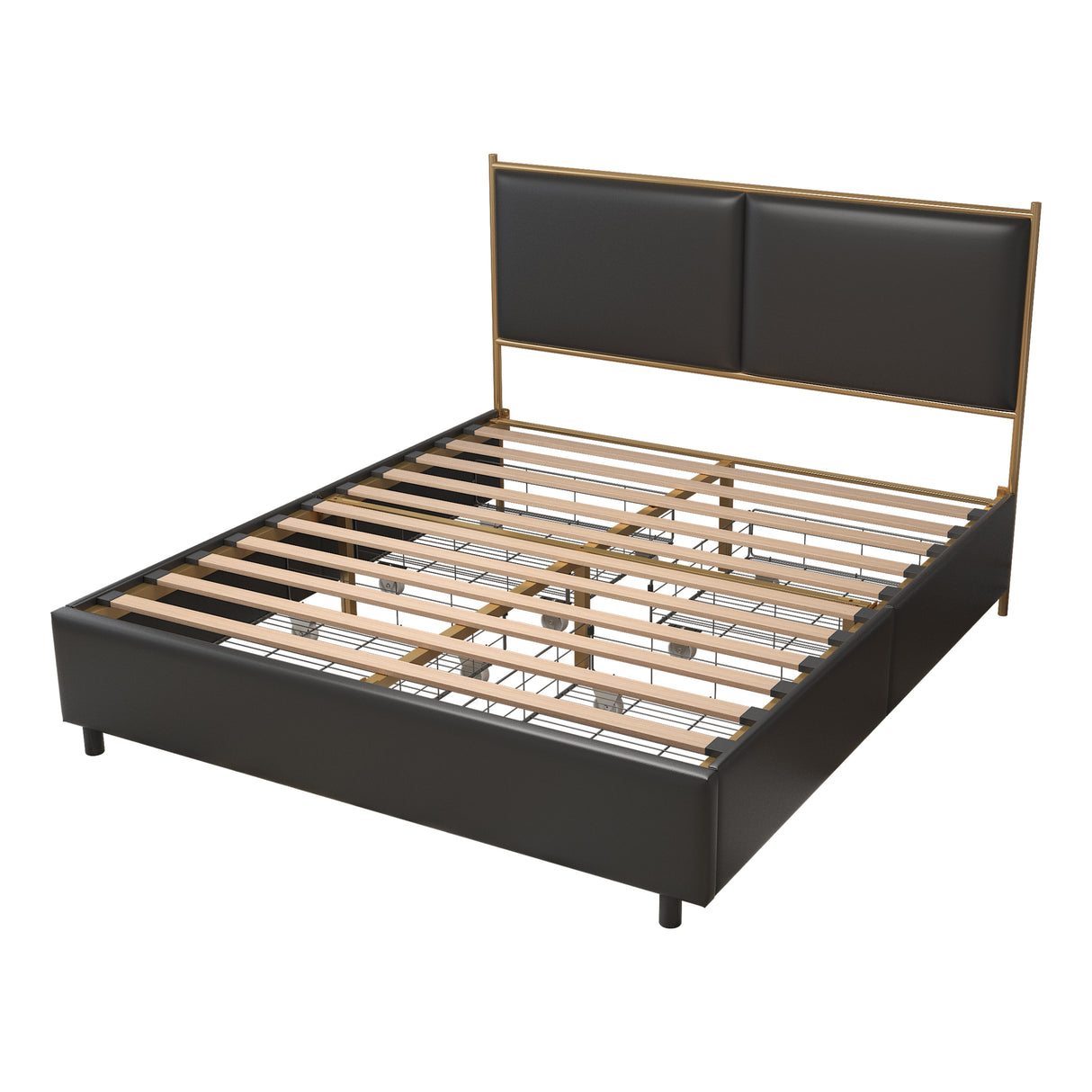 Black, Queen-size bed. Classic steamed bread shaped backrest, metal frame, solid wood ribs, with four storage drawers, sponge soft bag, comfortable and elegant atmosphere - Home Elegance USA
