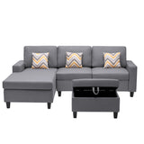 Nolan Gray Linen Fabric 4Pc Reversible Sofa Chaise with Interchangeable Legs, Storage Ottoman, and Pillows - Home Elegance USA