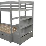 Twin over Twin/King (Irregular King Size) Bunk Bed with Twin Size Trundle, Extendable Bunk Bed   (Gray)(OLD SKU :LP000032AAE) - Home Elegance USA