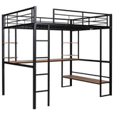 Full Size Loft Metal&MDF Bed with Long Desk and Shelves,Black - Home Elegance USA