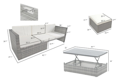 Patio Furniture, Outdoor Furniture, Seasonal PE Wicker Furniture,5 Set Wicker Furniture With Plywood Coffee Table,with lift TOP Coffee Table,with Lounger Sofa