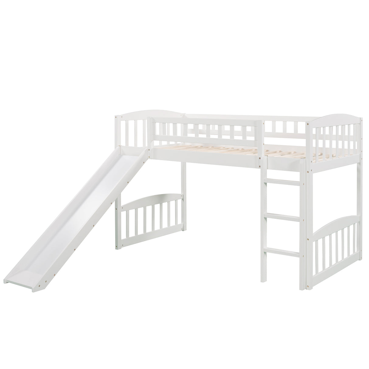 Twin size Loft Bed with Slide and Ladder, White(OLD SKU: LP000504AAK) - Home Elegance USA