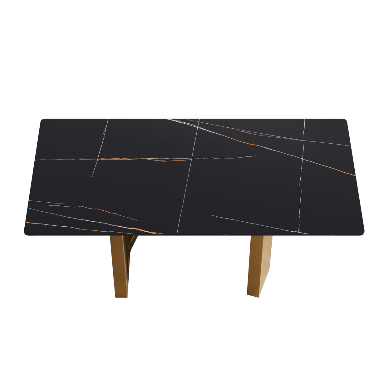 70.87" modern artificial stone black straight edge golden metal leg dining table-can accommodate 6-8 people - Home Elegance USA