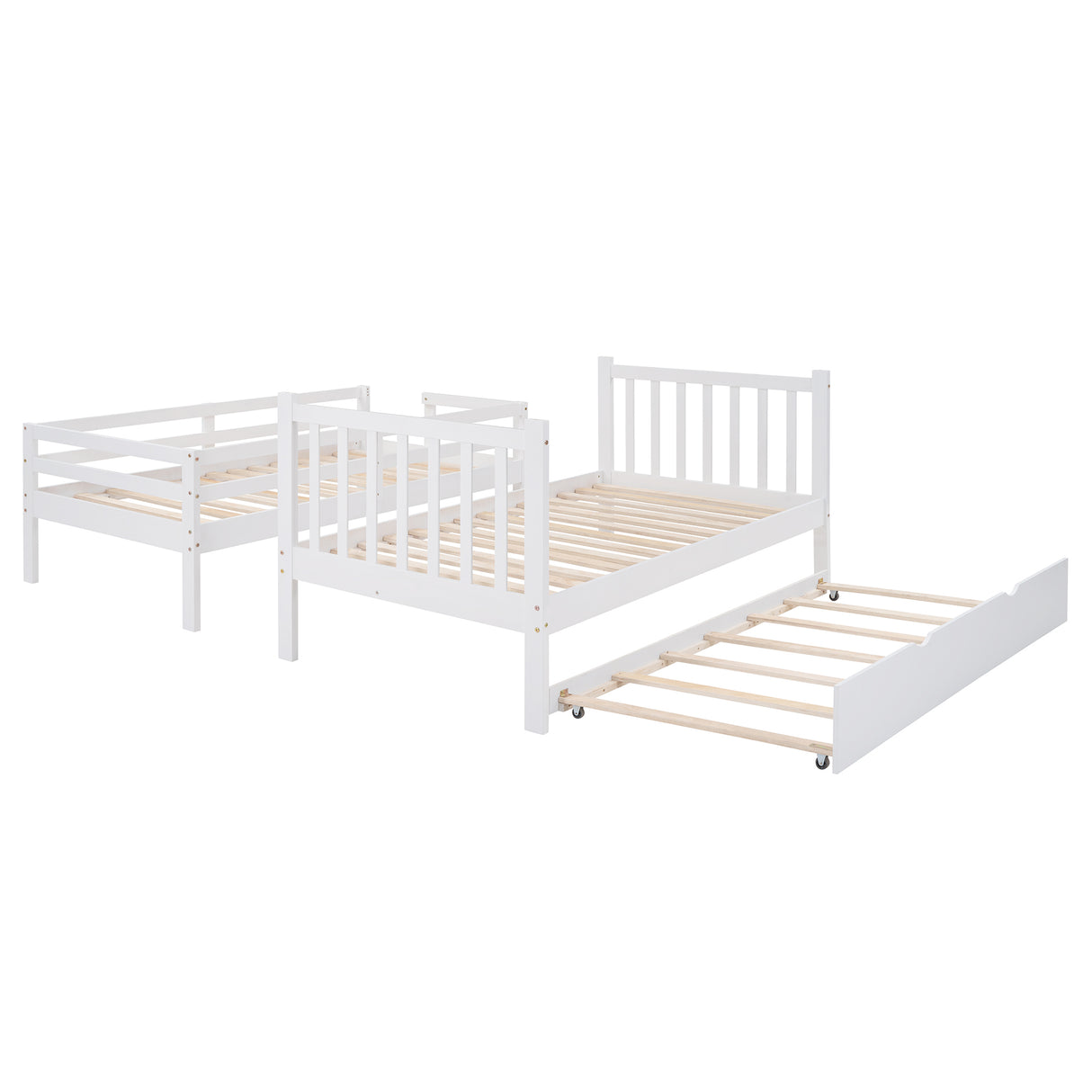 Twin over Twin/Full Bunk Bed with Twin Size Trundle (White)(OLD SKU :LP000025AAK) - Home Elegance USA