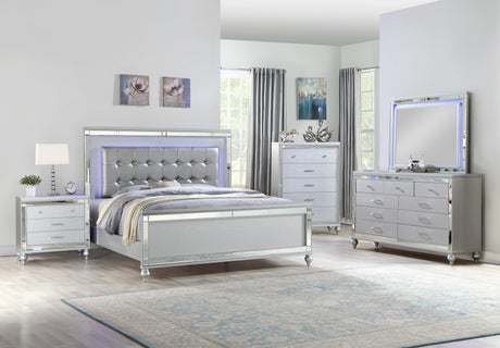 Sterling Queen Size Upholstered LED Bed made with wood in Silver Color - Home Elegance USA