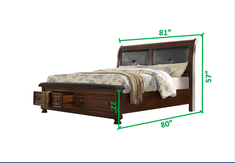 Austin King Size Leather Headboard Storage Bed made with Wood in Dark Walnut - Home Elegance USA