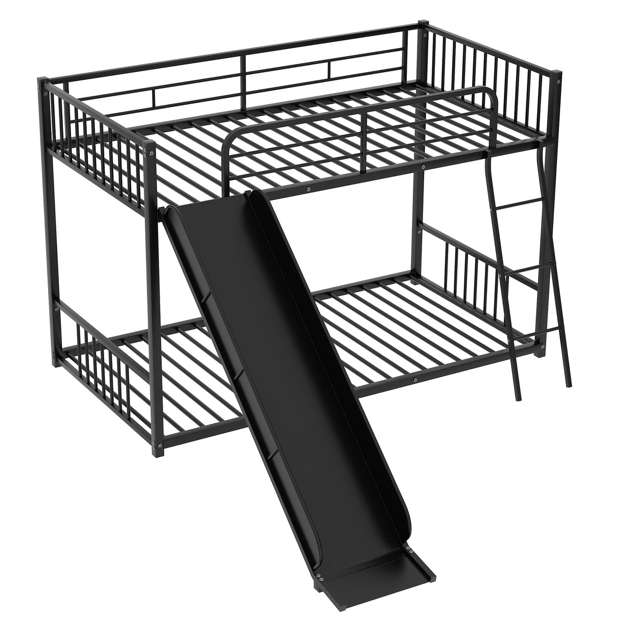 Metal Bunk Bed with Slide, Twin over Twin, Black - Home Elegance USA