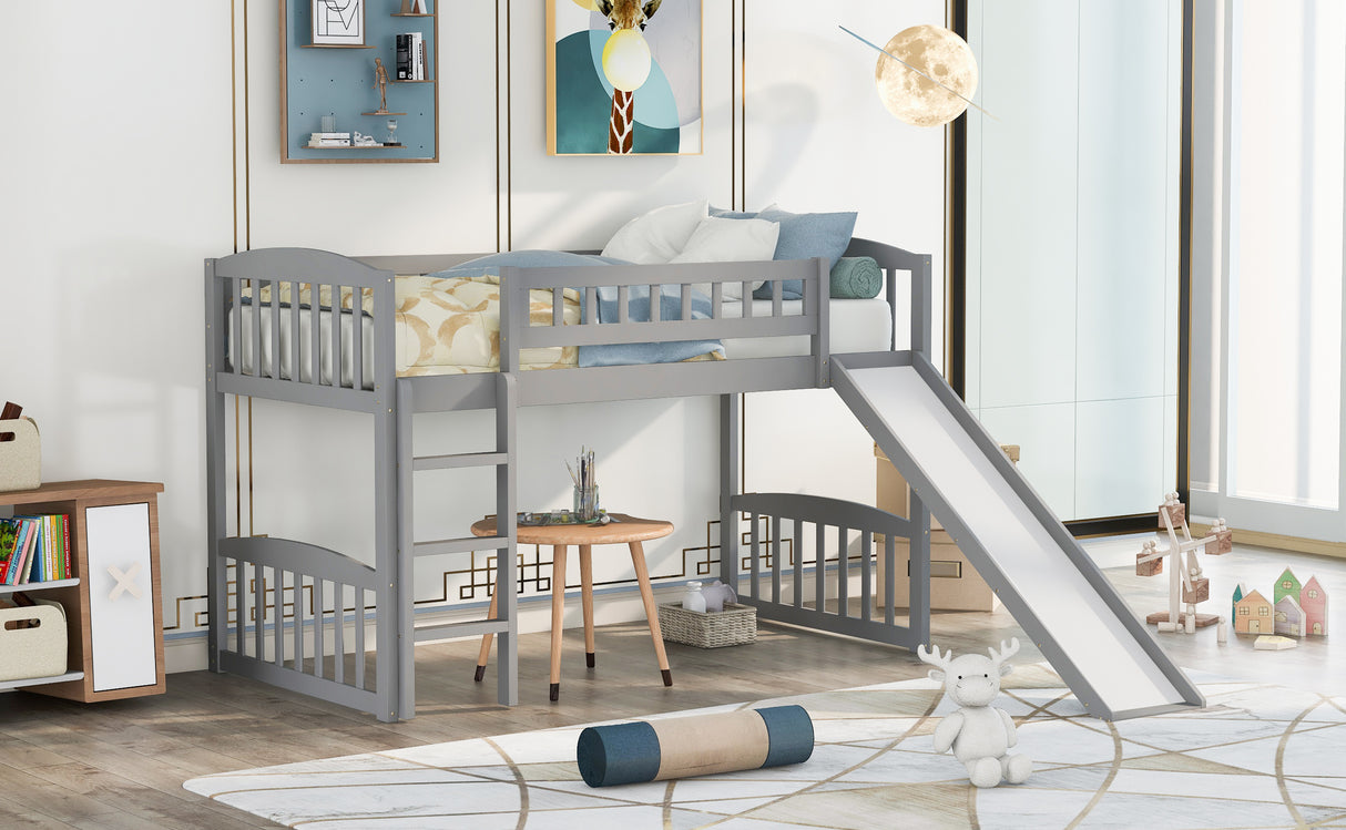 Twin size Loft Bed with Slide and Ladder, Gray(OLD SKU:LP000504AAE) - Home Elegance USA