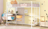 Full Metal Loft Bed with Desk and Metal Grid, White - Home Elegance USA