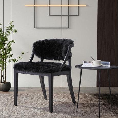 Long Wool Sheepskin-Black wood Chair - Home Elegance USA