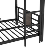 Twin Size Triple Metal Bunk Bed, with Wood Decoration Headboard and Footboard, Gray - Home Elegance USA