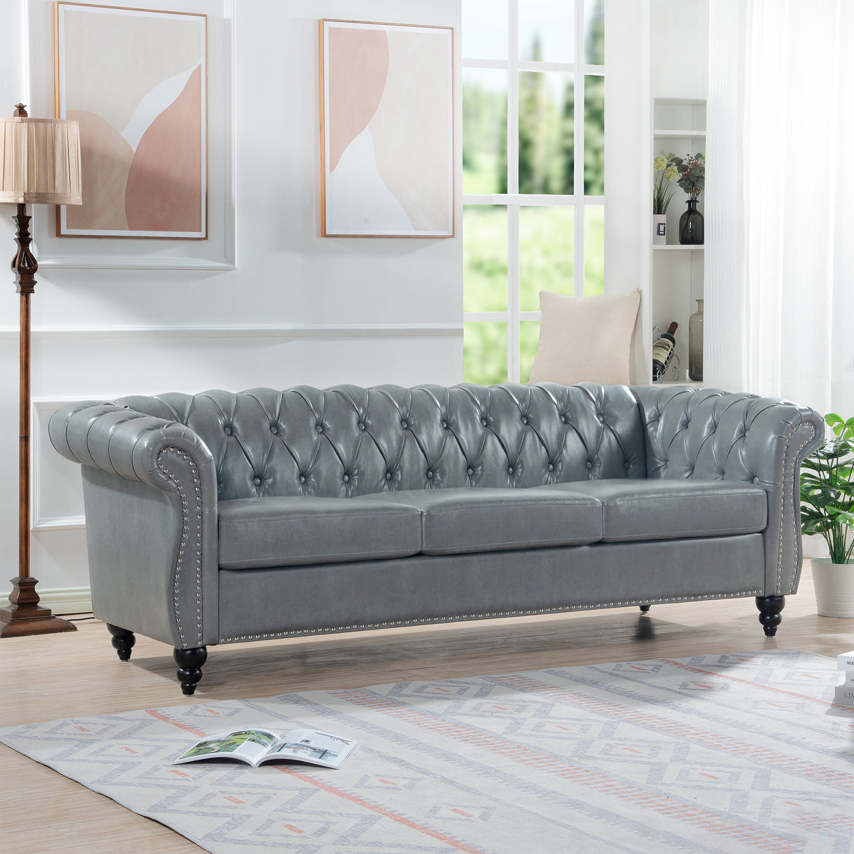 84.65" Rolled Arm Chesterfield 3 Seater Sofa. - W68061169 - image - 2