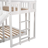 Twin over Full House Bunk Bed with Slide and Built-in Ladder,Full-Length Guardrail,White - Home Elegance USA