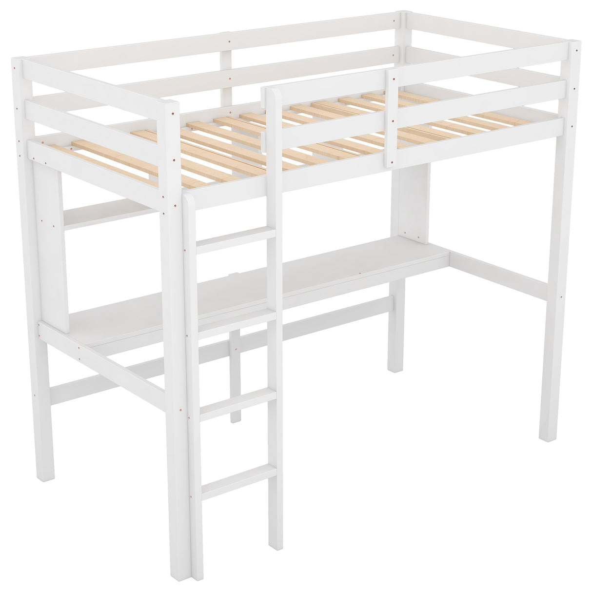 Twin Size Loft Bed with Convenient Desk, Shelves, and Ladder, White(Similar SKU:SM001302AAK) - Home Elegance USA