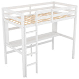 Twin Size Loft Bed with Convenient Desk, Shelves, and Ladder, White(Similar SKU:SM001302AAK) - Home Elegance USA