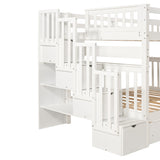 Full Over Full Bunk Bed with Shelves and 6 Storage Drawers, White(Old SKU：LP000046AAK) - Home Elegance USA