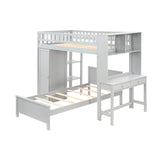 Twin Size Loft Bed with Closet and Desk, Extra Bottom Twin Bed, Grey - Home Elegance USA