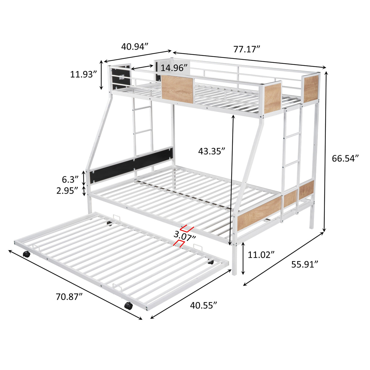 TWIN OVER FULL BUNK WITH TRUNDLE - Home Elegance USA