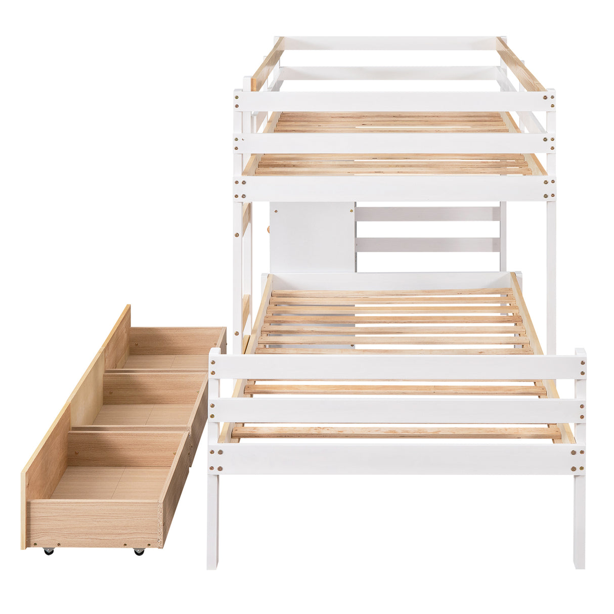 Twin over Twin Loft Bunk Bed with Drawers and Ladder, Natural - Home Elegance USA