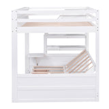 Wood Full Size Convertible Bunk Bed with Storage Staircase, Bedside Table, and 3 Drawers, White - Home Elegance USA