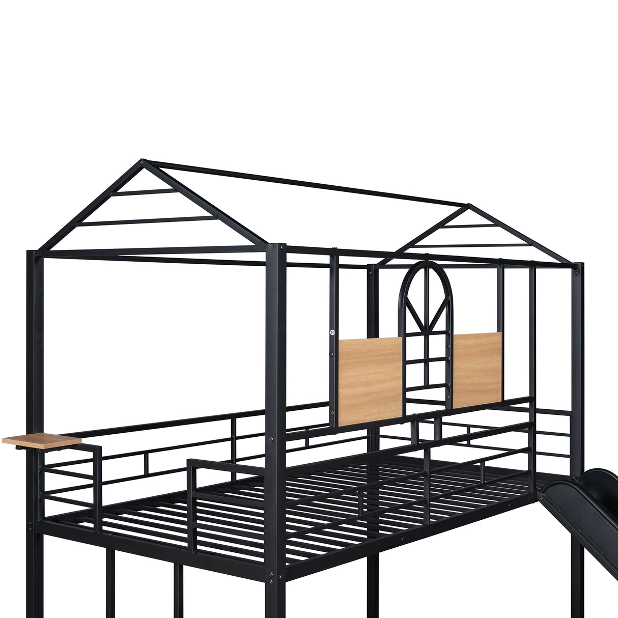 Twin Over Twin Metal Bunk Bed ,Metal Housebed With Slide,Three Colors Available.(Black with Black  Slide)(OLD SKU :LP000095AAB) - Home Elegance USA