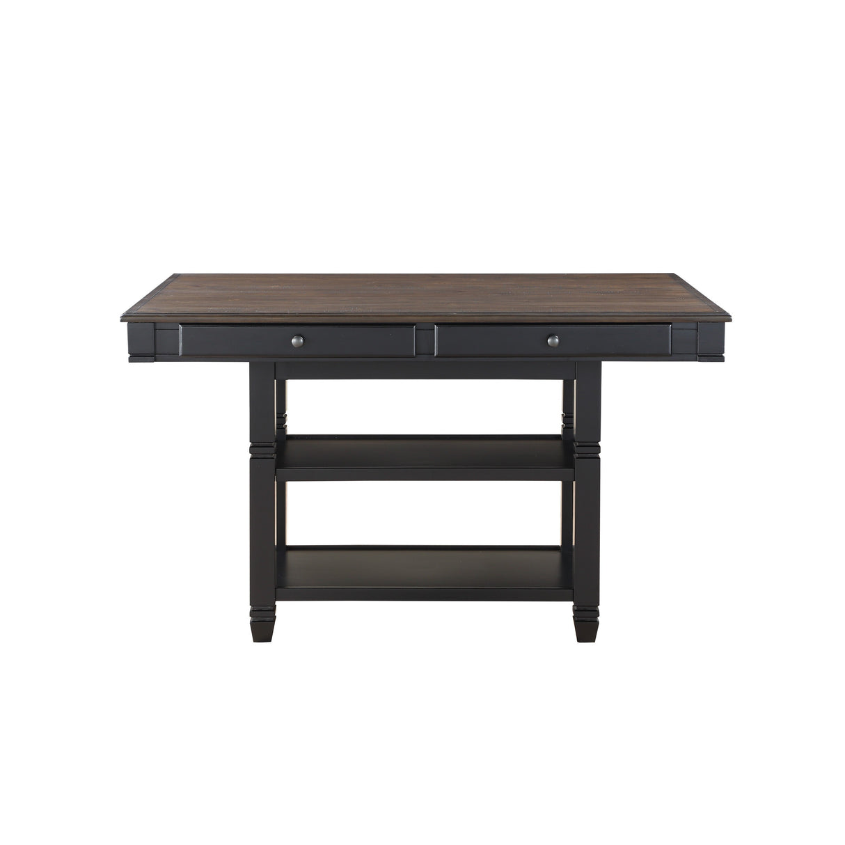 Transitional Style 1pc Counter Height Table with Storage Drawers 2x Display Shelves Natural and Black Finish Dining Furniture - Home Elegance USA