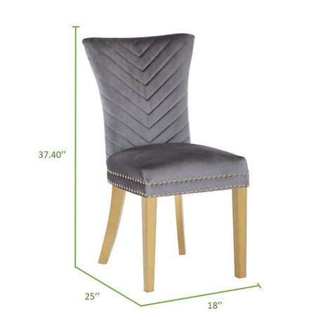 Eva 2 Piece Gold Legs Dining Chairs Finished with Velvet Fabric in Gray - Home Elegance USA