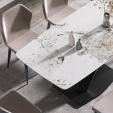 70.87"Modern artificial stone Pandora white curved black metal leg dining table-can accommodate 6-8 people - Home Elegance USA
