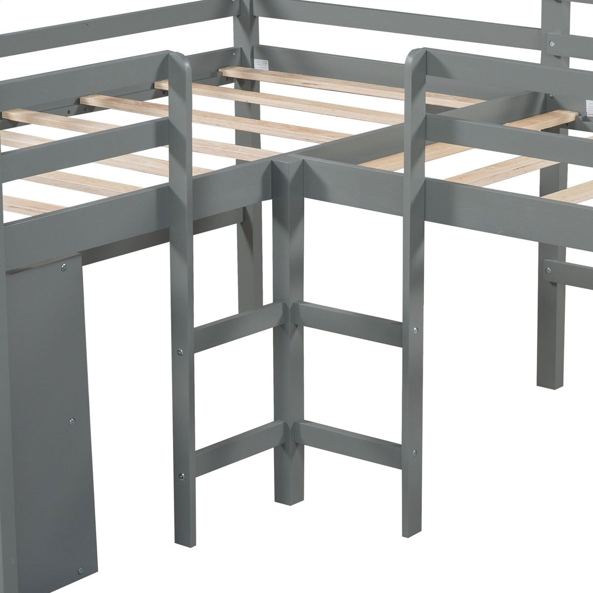 Twin Size L-Shaped Loft Bed with Movable Two-Tier Shelves and Slide,Gray - Home Elegance USA