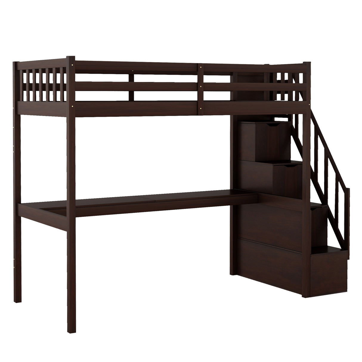 Twin Size Loft Bed with Staircase and Built-in Desk ,Espresso - Home Elegance USA