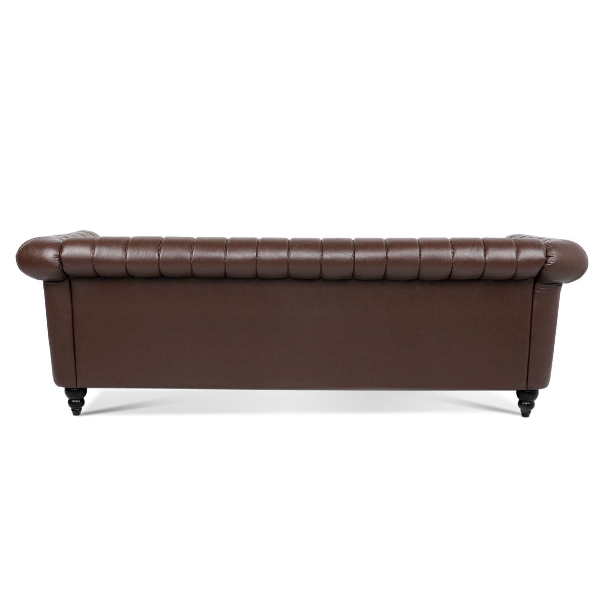 83.46'' Brown PU Rolled Arm Chesterfield Three Seater Sofa. | Home Elegance USA