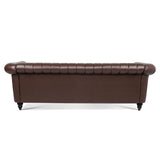 83.46'' Brown PU Rolled Arm Chesterfield Three Seater Sofa. - W68031446 - image - 7