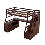 Twin Size Loft Bed with with 7 Drawers 2 Shelves and Desk - Espresso - Home Elegance USA