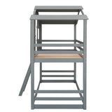 Twin Over Twin House Bunk Bed With Ladder, Wood Bed-Gray - Home Elegance USA