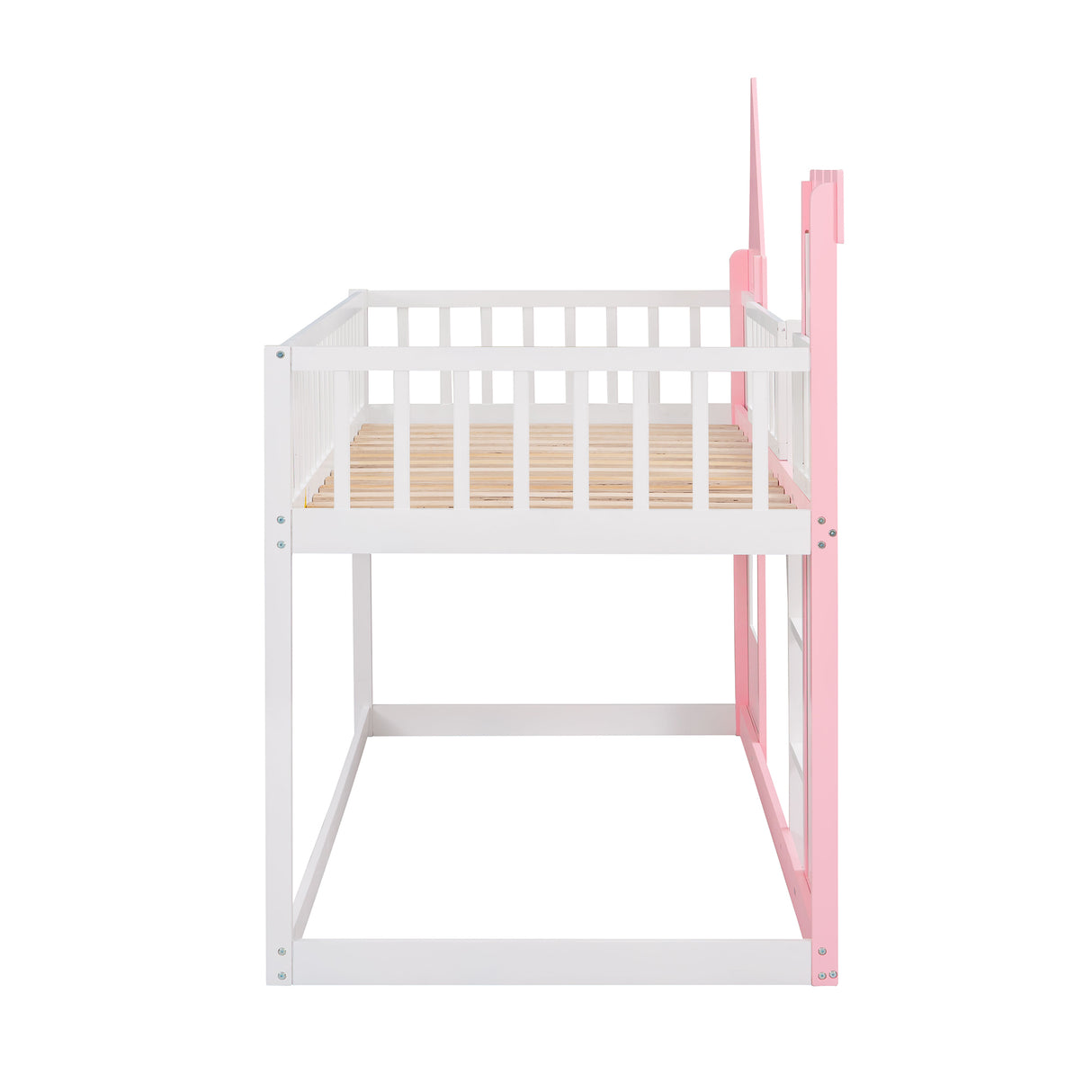 Twin Over Twin Castle Bunk Bed with Ladder - Pink - Home Elegance USA