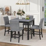 TOPMAX 5-Piece Counter Height Dining Set Wood Square Dining Room Table and Chairs Stools w/Footrest & 4 Upholstered high-back Chairs,Black - Home Elegance USA