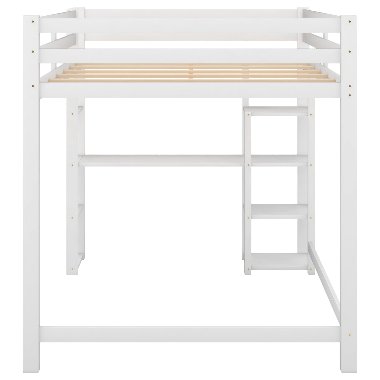 Full Size Loft Bed with Built-in Desk and Shelves,White - Home Elegance USA