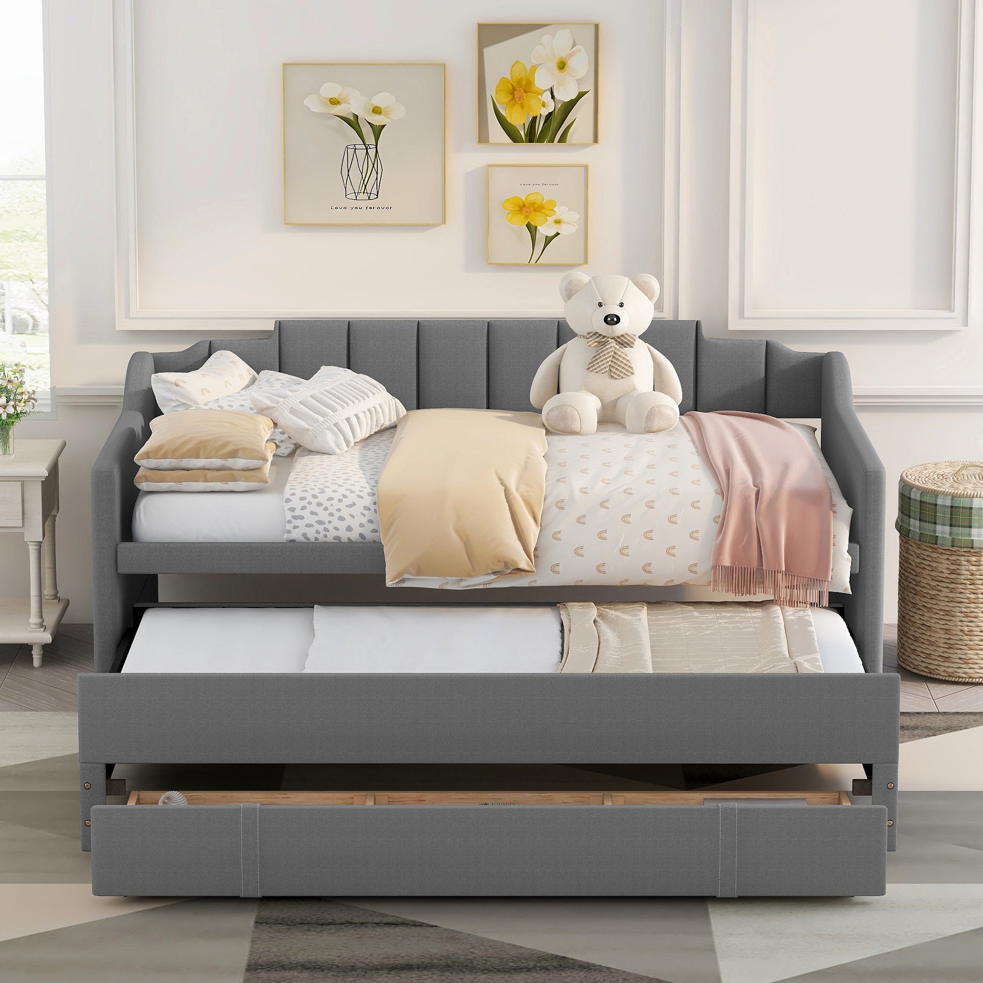 Grey twin daybed store with storage