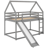 Twin Size Bunk House Bed with Slide and Ladder,Gray - Home Elegance USA