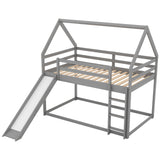 Twin Size Bunk House Bed with Slide and Ladder,Gray - Home Elegance USA