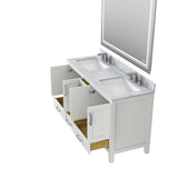 60" White Solid Wood Bathroom Vanity Set with Carrara White Natural Marble, CUPC Ceramic Sink and Three Hole Faucet Hole with Backsplash