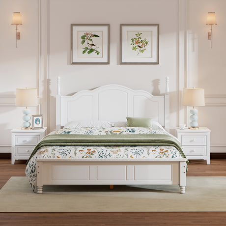 3-Pieces Bedroom Sets,Queen Size Wood Platform Bed and Two Nightstands-White - Home Elegance USA