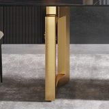63"Modern artificial stone black straight edge golden metal leg dining table -6 people - Home Elegance USA