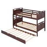 Twin-Over-Twin Bunk Bed with Twin size Trundle , Separable Bunk Bed for Bedroom - Espresso - Home Elegance USA