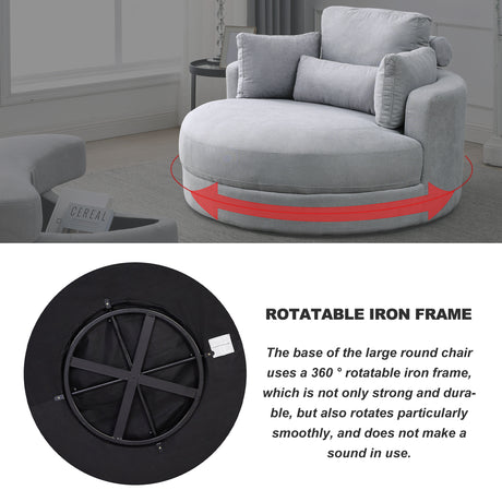 [Video] Welike Swivel Accent Barrel Modern Grey Sofa Lounge Club Big Round Chair with Storage Ottoman Linen Fabric for Living Room Hotel with Pillows .2PCS Home Elegance USA