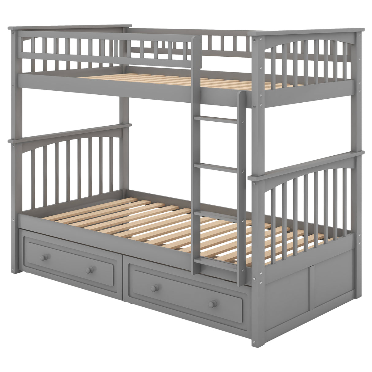 Twin over Twin Bunk Bed with Drawers, Convertible Beds, Gray - Home Elegance USA