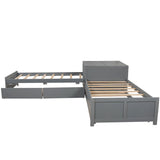 L-shaped Platform Bed with Trundle and Drawers Linked with built-in Flip Square Table,Twin,Gray - Home Elegance USA