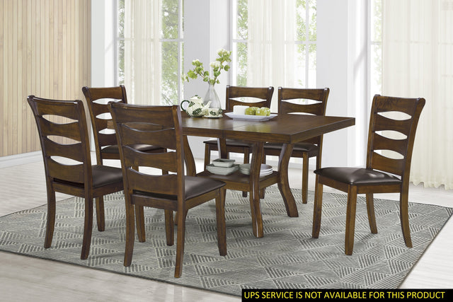 Transitional Dining Room Furniture 7pc Dining Set Table w Self-Storing Leaf and 6x Side Chairs Brown Finish Wooden Furniture - Home Elegance USA